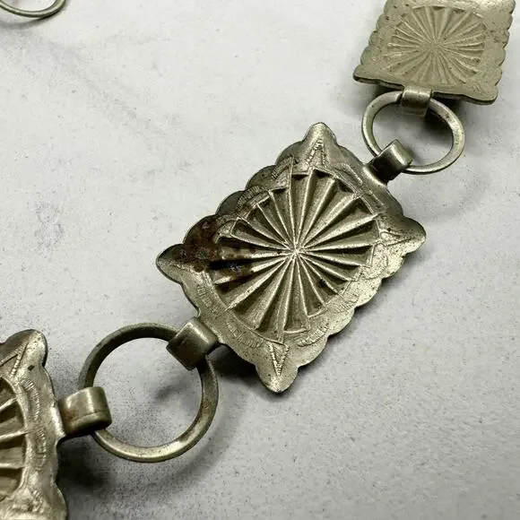 Vintage Faux Turquoise Stamped Concho Chain Belt Silver Tone XS/Small (XS/S) ✨ - Picture 6 of 14